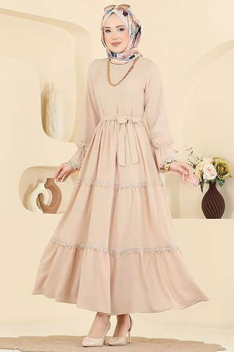 moda selvim الفستان بيج 3388HBS856 - Thumbnail