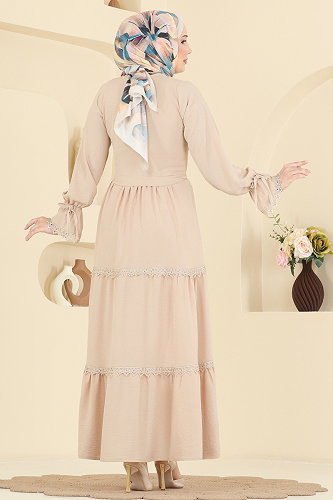 moda selvim الفستان بيج 3388HBS856 - Thumbnail