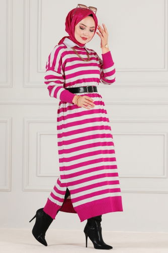 moda selvim Dress 3389AF356 Fuchsia - Thumbnail