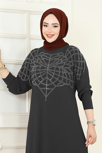 moda selvim Dress 3402UZ662 Anthracite - Thumbnail