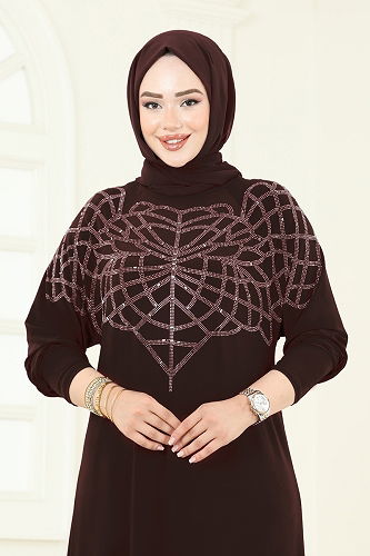 moda selvim الفستان بني 3402UZ662 - Thumbnail