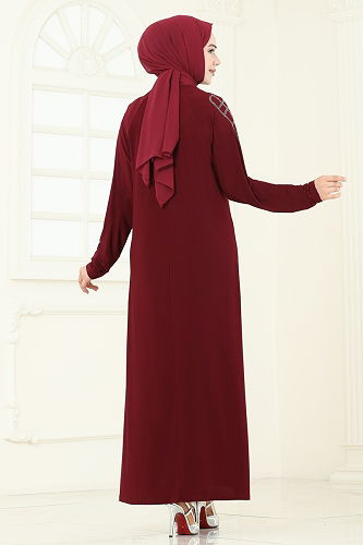 moda selvim Dress 3402UZ662 Burgundy - Thumbnail