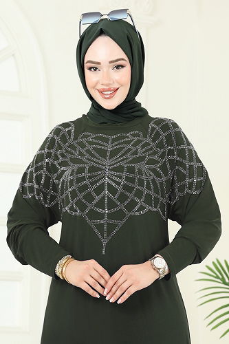 moda selvim الفستان اخضر عفني 3402UZ662 - Thumbnail