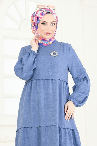 moda selvim Dress 343DVL817 Indigo - Thumbnail