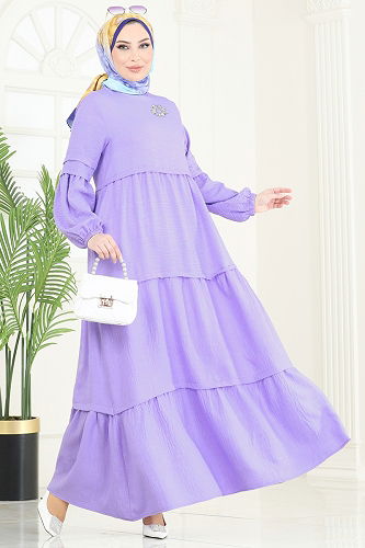 moda selvim Dress 343DVL817 Lilac - Thumbnail
