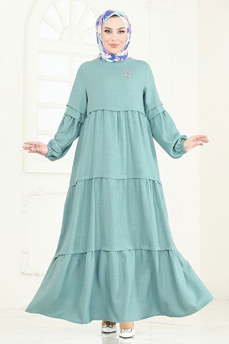 moda selvim الفستان أخضر باهت 343DVL817 - Thumbnail