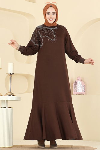 moda selvim Dress 3440UZ662 Brown - Thumbnail