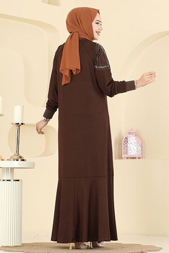 moda selvim الفستان بني 3440UZ662 - Thumbnail
