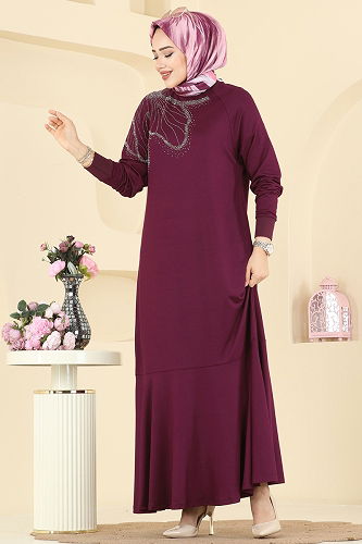 moda selvim الفستان خمري 3440UZ662 - Thumbnail