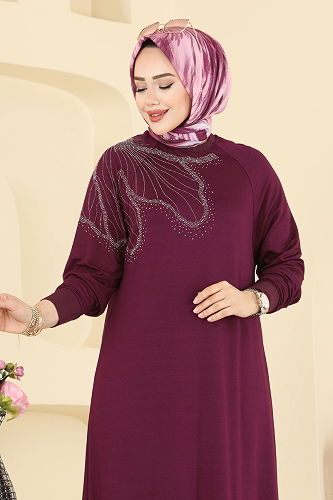 moda selvim الفستان خمري 3440UZ662 - Thumbnail