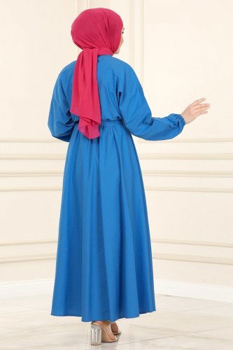 moda selvim 3444ALG474 سماوي فستان - Thumbnail