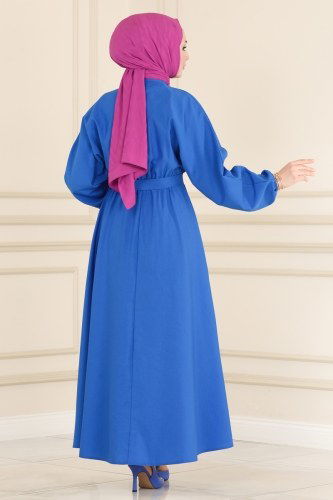 moda selvim Dress 3444ALG474 Indigo - Thumbnail