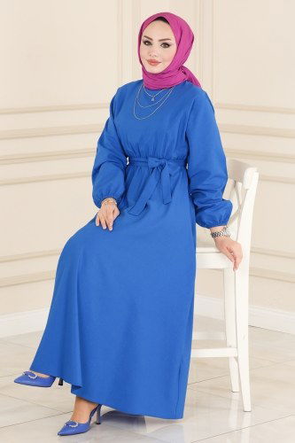 moda selvim 3444ALG474 ياقوتي فستان - Thumbnail