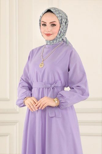 moda selvim 3444ALG474 بنفسجي فاتح فستان - Thumbnail