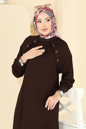 moda selvim الفستان بني 3455UZ662 - Thumbnail