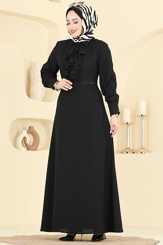 moda selvim الفستان أسود 346ASN888 - Thumbnail