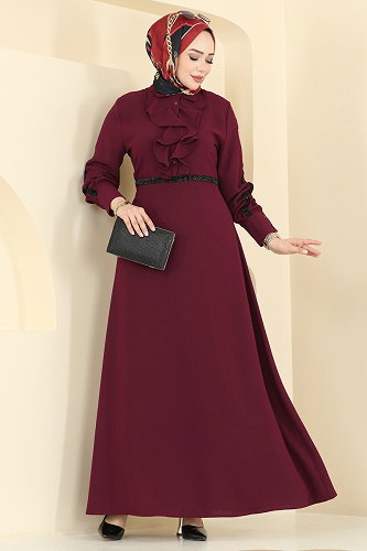 moda selvim Dress 346ASN888 Burgundy - Thumbnail