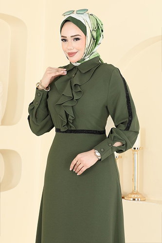 moda selvim الفستان اخضر عفني 346ASN888 - Thumbnail