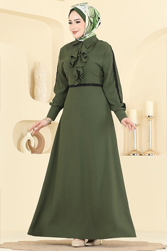 moda selvim الفستان اخضر عفني 346ASN888 - Thumbnail