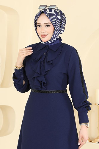 moda selvim Dress 346ASN888 Navy Blue - Thumbnail