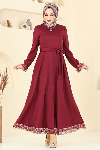 moda selvim Dress 363DVL817 Burgundy - Thumbnail