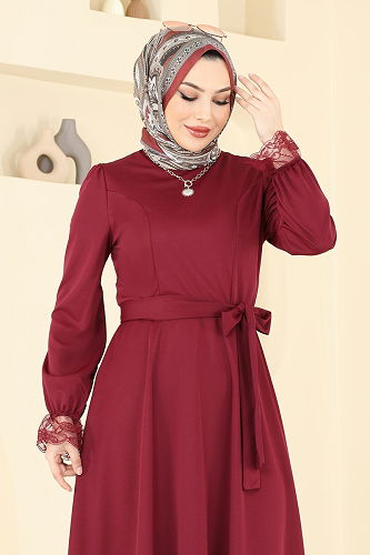 moda selvim Dress 363DVL817 Burgundy - Thumbnail