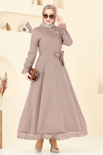 moda selvim الفستان بيج غامق 363DVL817 - Thumbnail