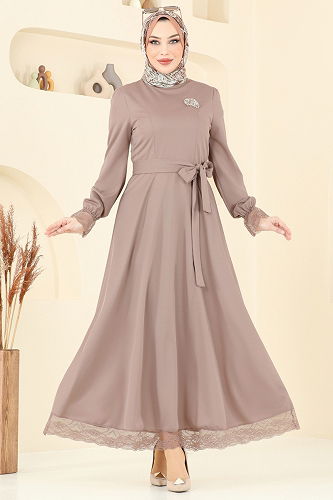 moda selvim الفستان بيج غامق 363DVL817 - Thumbnail