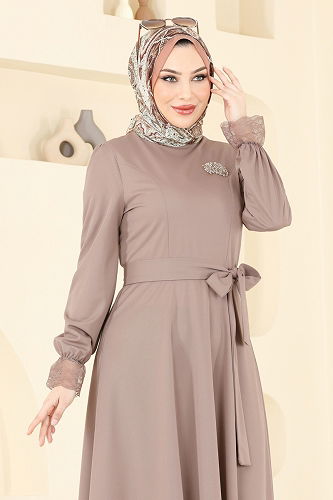 moda selvim الفستان بيج غامق 363DVL817 - Thumbnail