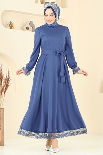 moda selvim Dress 363DVL817 Indigo - Thumbnail