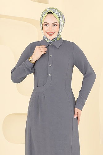 moda selvim Dress 3654MH427 Anthracite - Thumbnail