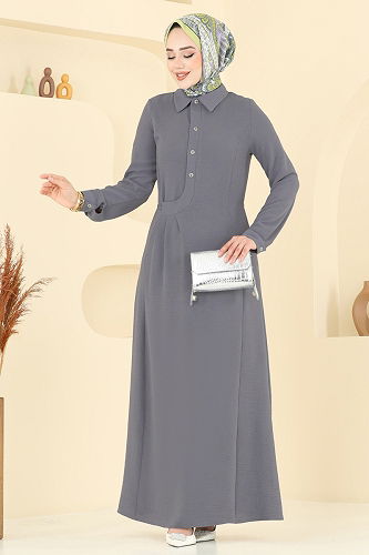 moda selvim الفستان رمادي غامق 3654MH427 - Thumbnail