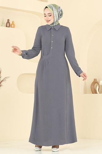 moda selvim الفستان رمادي غامق 3654MH427 - Thumbnail