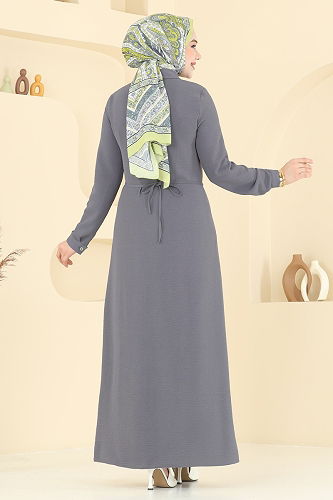moda selvim الفستان رمادي غامق 3654MH427 - Thumbnail