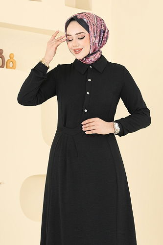moda selvim الفستان أسود 3654MH427 - Thumbnail