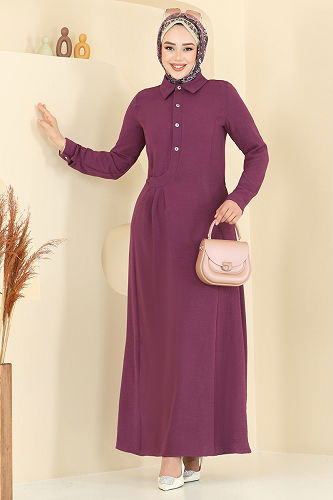 moda selvim Dress 3654MH427 Damson - Thumbnail