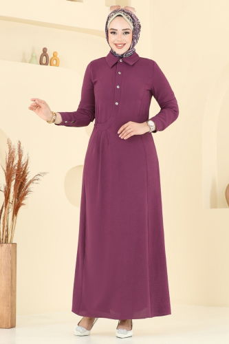 moda selvim Dress 3654MH427 Damson - Thumbnail