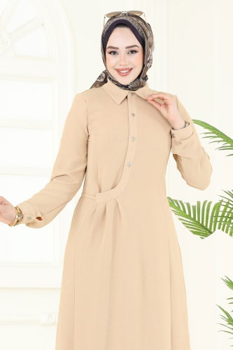 moda selvim الفستان بيج 3654MH427 - Thumbnail