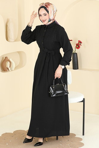 moda selvim Dress 376ASN888 Black - Thumbnail