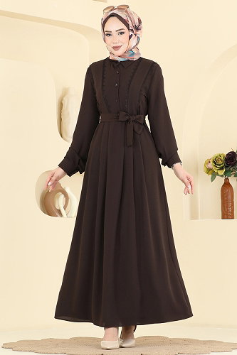 moda selvim الفستان بني 376ASN888 - Thumbnail
