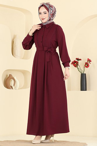 moda selvim Dress 376ASN888 Burgundy - Thumbnail