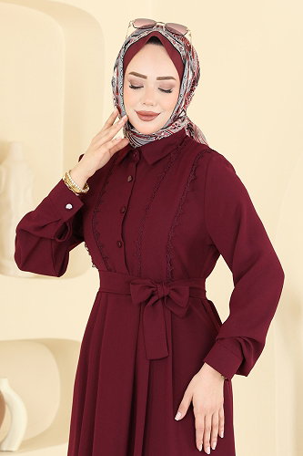 moda selvim Dress 376ASN888 Burgundy - Thumbnail