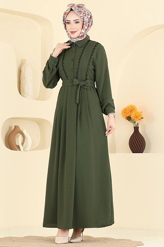moda selvim الفستان اخضر عفني 376ASN888 - Thumbnail