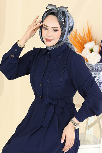 moda selvim Dress 376ASN888 Navy Blue - Thumbnail