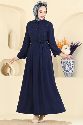 moda selvim Dress 376ASN888 Navy Blue - Thumbnail