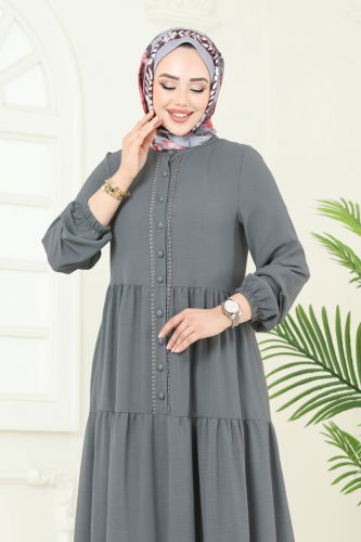 moda selvim Dress 380DVL817 Anthracite - Thumbnail