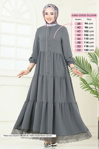 moda selvim الفستان رمادي غامق 380DVL817 - Thumbnail