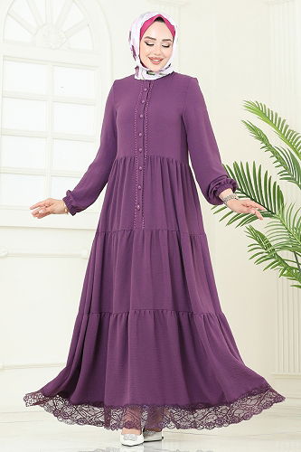moda selvim Dress 380DVL817 Dark Lilac - Thumbnail