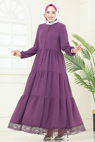 moda selvim Dress 380DVL817 Dark Lilac - Thumbnail