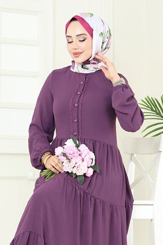 moda selvim الفستان ليلكي غامق 380DVL817 - Thumbnail